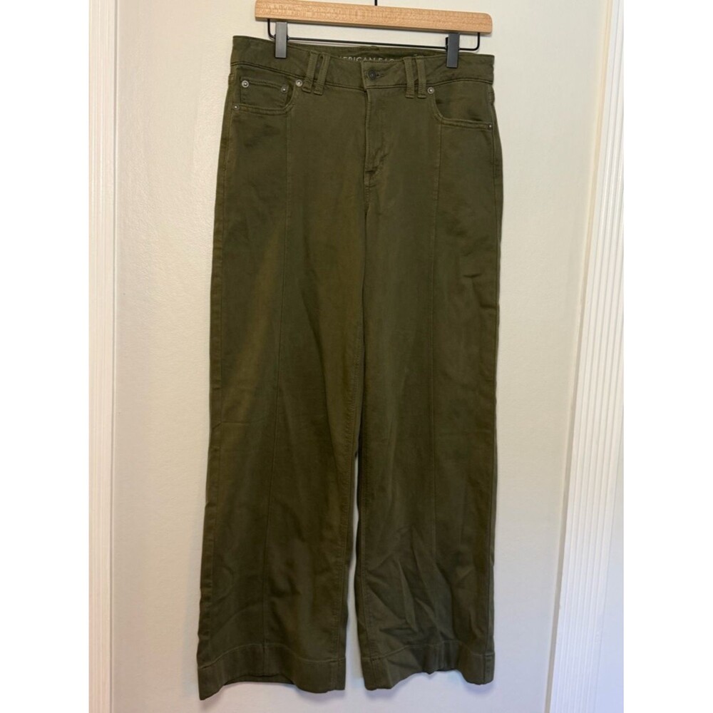 American Eagle Low Rise Baggy Wide Leg Jeans Olive Green NWT Size 2 30” Inseam